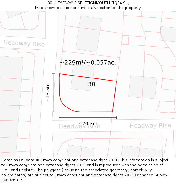 30, HEADWAY RISE, TEIGNMOUTH, TQ14 9UJ: Plot and title map