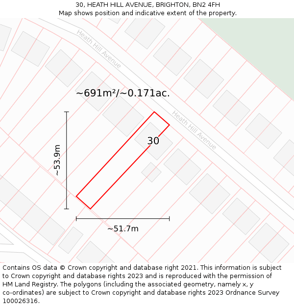 30, HEATH HILL AVENUE, BRIGHTON, BN2 4FH: Plot and title map