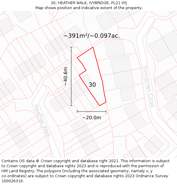 30, HEATHER WALK, IVYBRIDGE, PL21 0YJ: Plot and title map