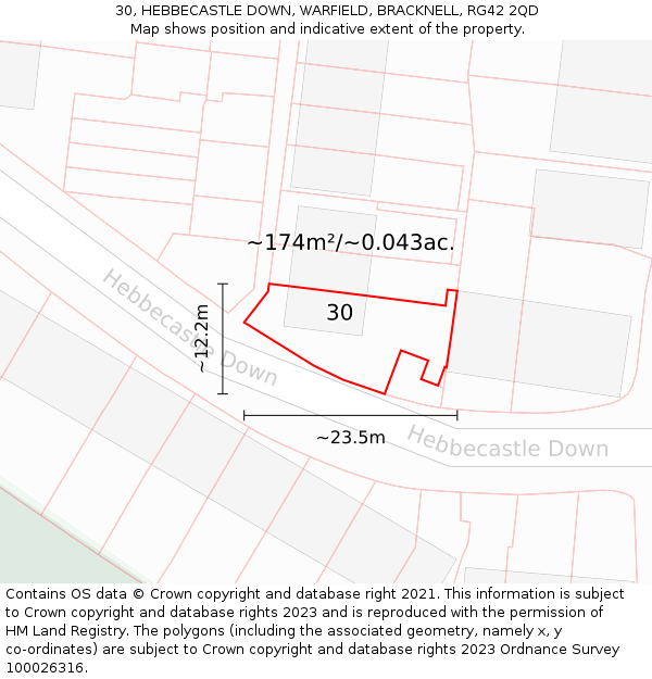 30, HEBBECASTLE DOWN, WARFIELD, BRACKNELL, RG42 2QD: Plot and title map