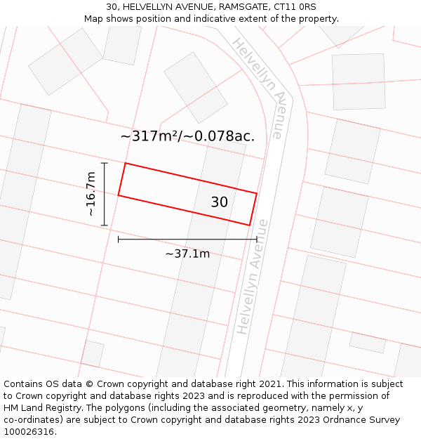 30, HELVELLYN AVENUE, RAMSGATE, CT11 0RS: Plot and title map