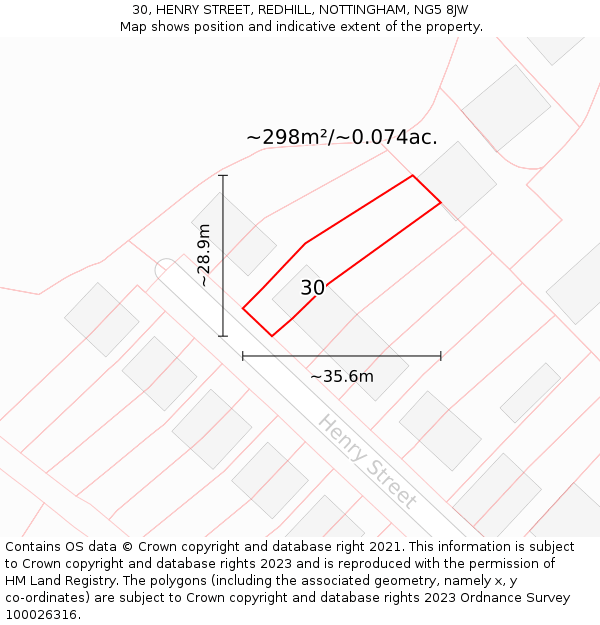 30, HENRY STREET, REDHILL, NOTTINGHAM, NG5 8JW: Plot and title map