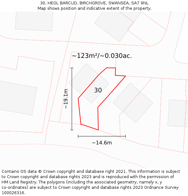 30, HEOL BARCUD, BIRCHGROVE, SWANSEA, SA7 9NL: Plot and title map