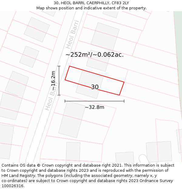 30, HEOL BARRI, CAERPHILLY, CF83 2LY: Plot and title map