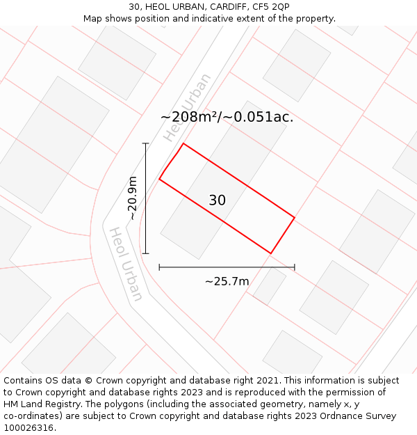 30, HEOL URBAN, CARDIFF, CF5 2QP: Plot and title map