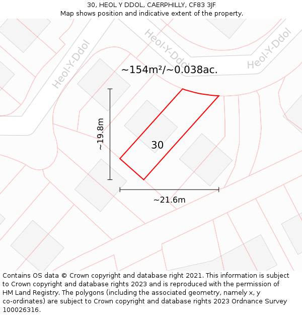 30, HEOL Y DDOL, CAERPHILLY, CF83 3JF: Plot and title map