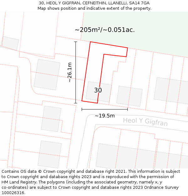 30, HEOL Y GIGFRAN, CEFNEITHIN, LLANELLI, SA14 7GA: Plot and title map