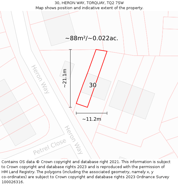 30, HERON WAY, TORQUAY, TQ2 7SW: Plot and title map