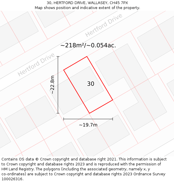 30, HERTFORD DRIVE, WALLASEY, CH45 7PX: Plot and title map