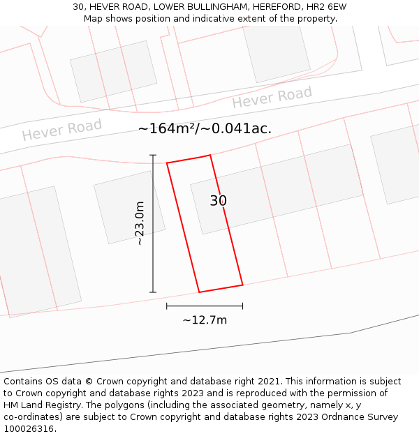 30, HEVER ROAD, LOWER BULLINGHAM, HEREFORD, HR2 6EW: Plot and title map