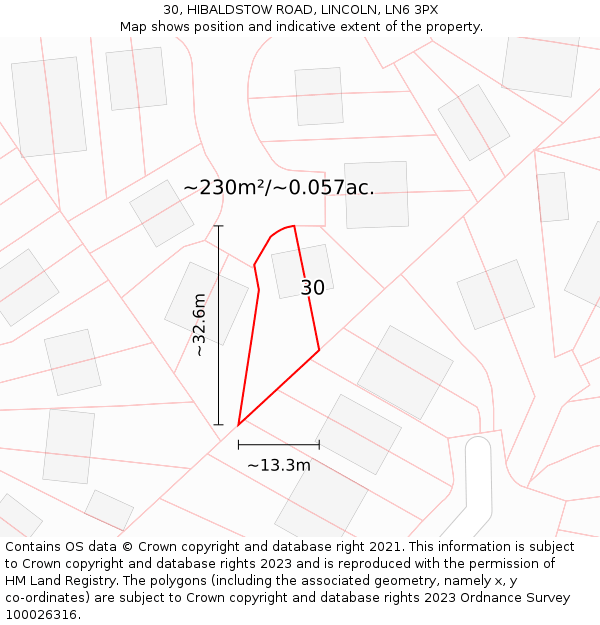 30, HIBALDSTOW ROAD, LINCOLN, LN6 3PX: Plot and title map