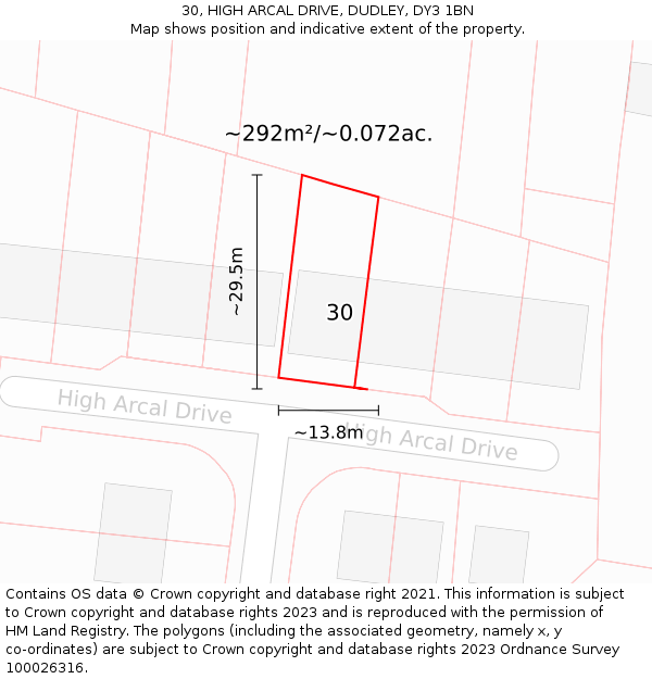 30, HIGH ARCAL DRIVE, DUDLEY, DY3 1BN: Plot and title map