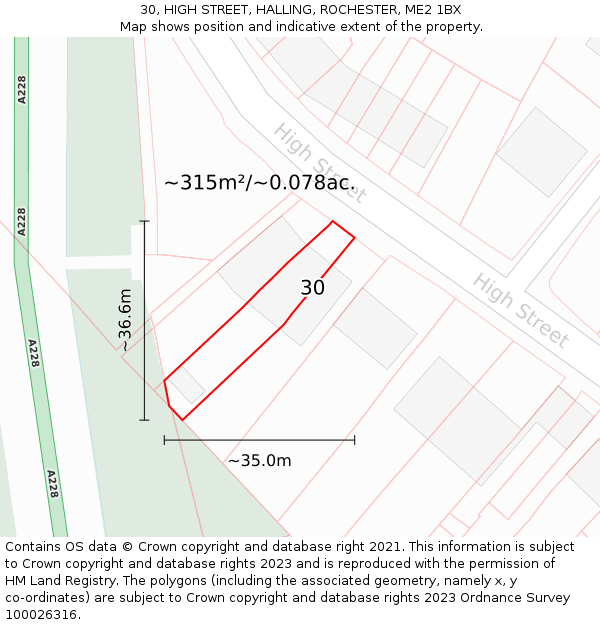 30, HIGH STREET, HALLING, ROCHESTER, ME2 1BX: Plot and title map