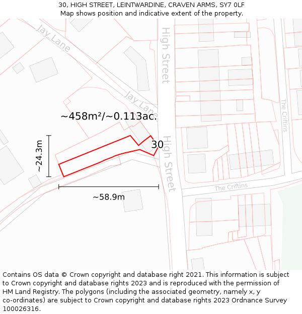 30, HIGH STREET, LEINTWARDINE, CRAVEN ARMS, SY7 0LF: Plot and title map