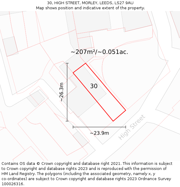 30, HIGH STREET, MORLEY, LEEDS, LS27 9AU: Plot and title map