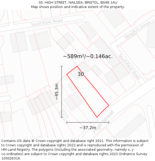 30, HIGH STREET, NAILSEA, BRISTOL, BS48 1AU: Plot and title map