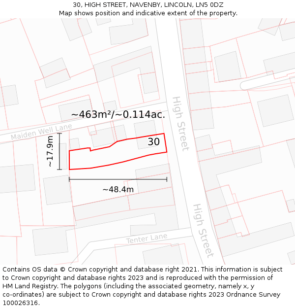 30, HIGH STREET, NAVENBY, LINCOLN, LN5 0DZ: Plot and title map