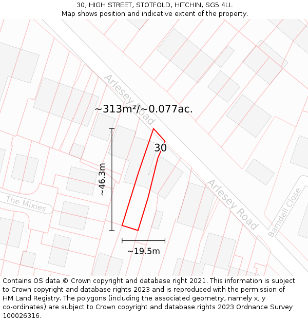 30, HIGH STREET, STOTFOLD, HITCHIN, SG5 4LL: Plot and title map