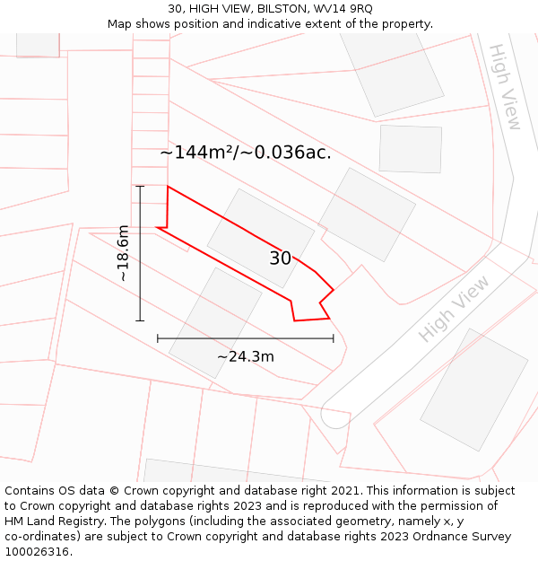 30, HIGH VIEW, BILSTON, WV14 9RQ: Plot and title map