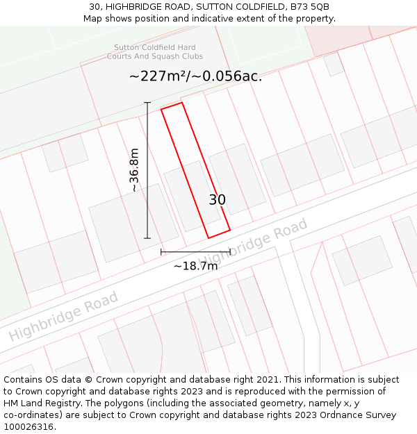 30, HIGHBRIDGE ROAD, SUTTON COLDFIELD, B73 5QB: Plot and title map