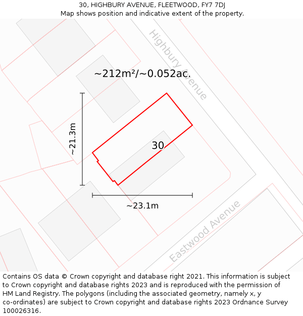 30, HIGHBURY AVENUE, FLEETWOOD, FY7 7DJ: Plot and title map