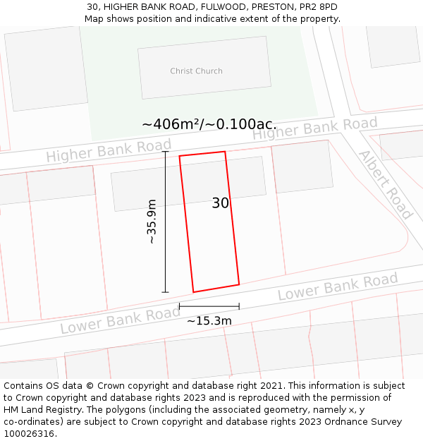 30, HIGHER BANK ROAD, FULWOOD, PRESTON, PR2 8PD: Plot and title map