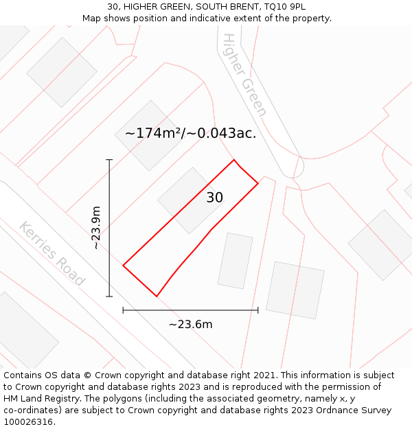 30, HIGHER GREEN, SOUTH BRENT, TQ10 9PL: Plot and title map