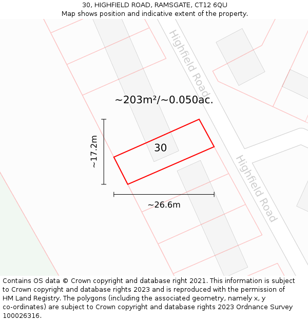 30, HIGHFIELD ROAD, RAMSGATE, CT12 6QU: Plot and title map