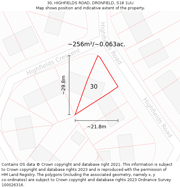 30, HIGHFIELDS ROAD, DRONFIELD, S18 1UU: Plot and title map