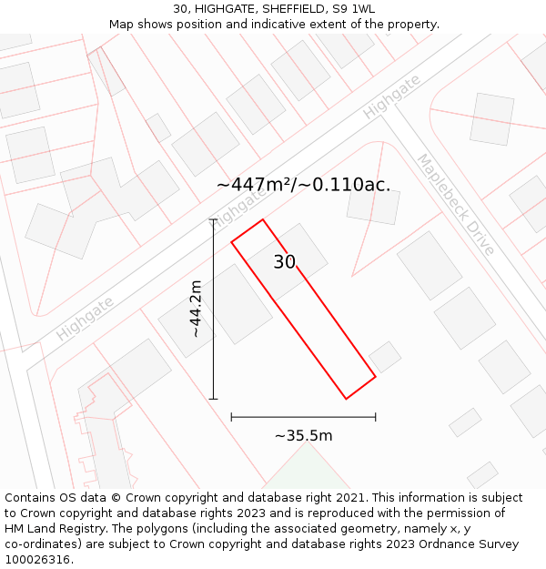 30, HIGHGATE, SHEFFIELD, S9 1WL: Plot and title map