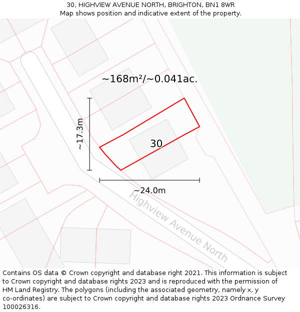 30, HIGHVIEW AVENUE NORTH, BRIGHTON, BN1 8WR: Plot and title map