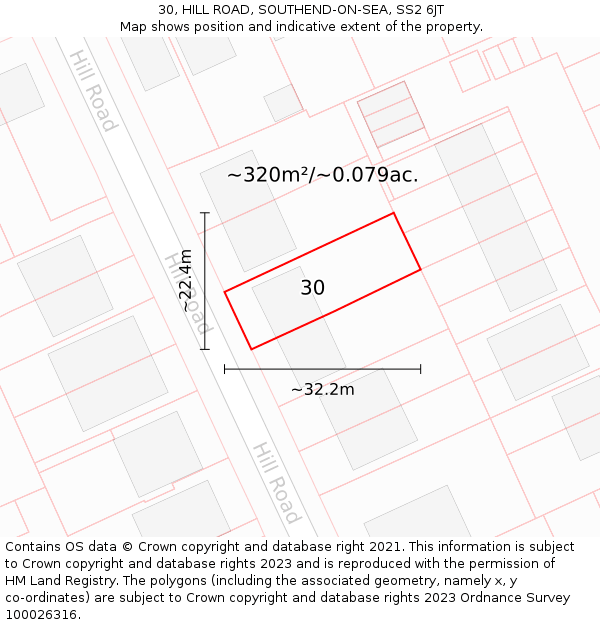 30, HILL ROAD, SOUTHEND-ON-SEA, SS2 6JT: Plot and title map