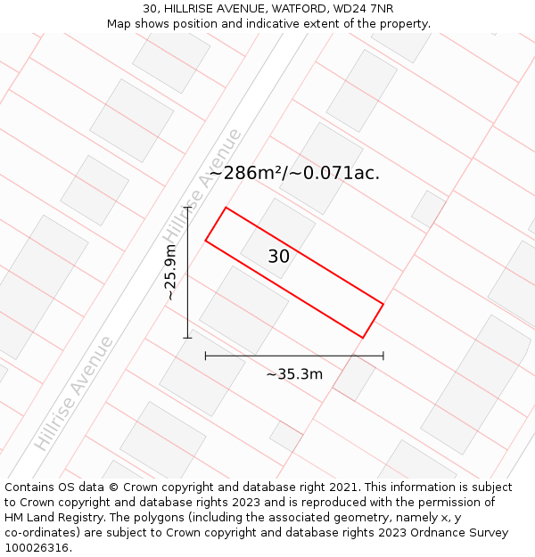 30, HILLRISE AVENUE, WATFORD, WD24 7NR: Plot and title map