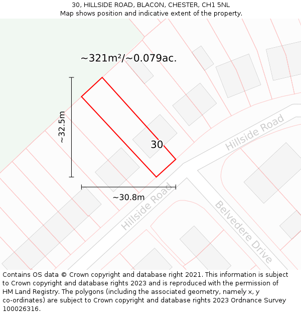 30, HILLSIDE ROAD, BLACON, CHESTER, CH1 5NL: Plot and title map