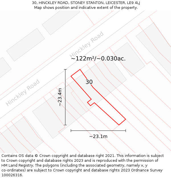 30, HINCKLEY ROAD, STONEY STANTON, LEICESTER, LE9 4LJ: Plot and title map