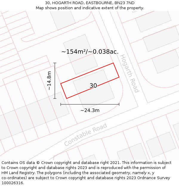 30, HOGARTH ROAD, EASTBOURNE, BN23 7ND: Plot and title map