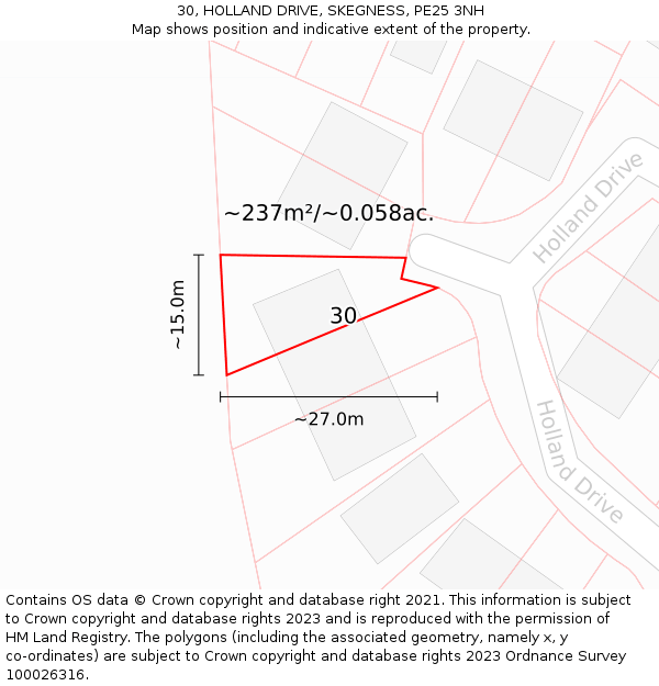 30, HOLLAND DRIVE, SKEGNESS, PE25 3NH: Plot and title map