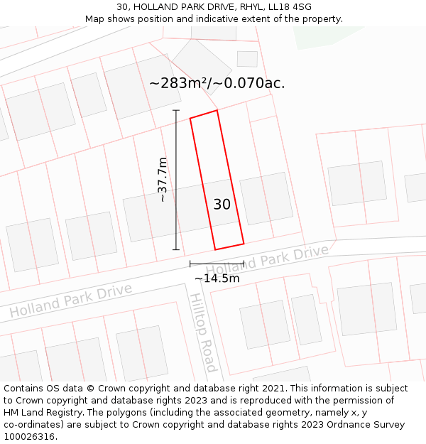 30, HOLLAND PARK DRIVE, RHYL, LL18 4SG: Plot and title map