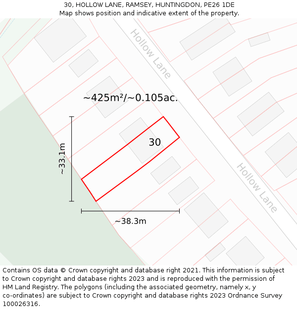 30, HOLLOW LANE, RAMSEY, HUNTINGDON, PE26 1DE: Plot and title map