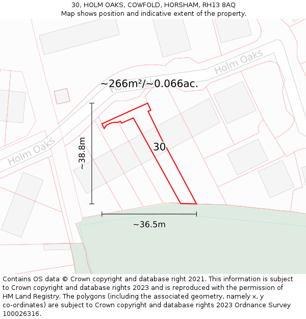 30, HOLM OAKS, COWFOLD, HORSHAM, RH13 8AQ: Plot and title map