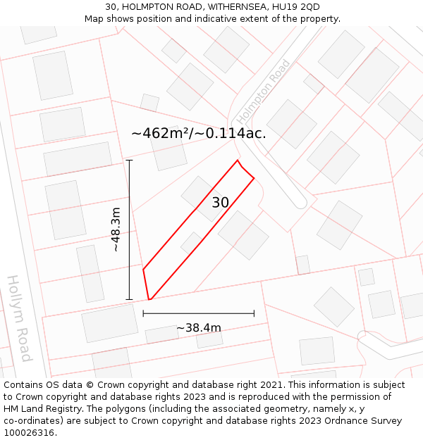 30, HOLMPTON ROAD, WITHERNSEA, HU19 2QD: Plot and title map