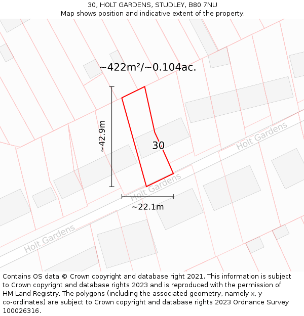 30, HOLT GARDENS, STUDLEY, B80 7NU: Plot and title map