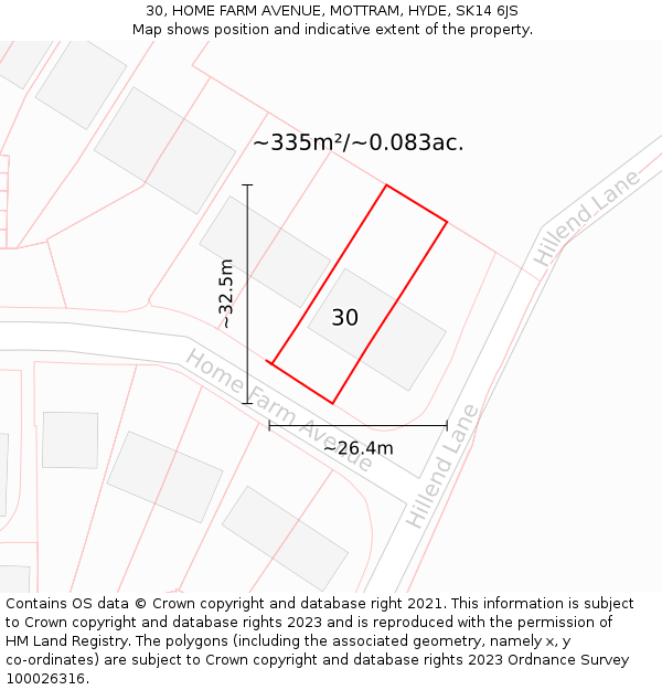 30, HOME FARM AVENUE, MOTTRAM, HYDE, SK14 6JS: Plot and title map