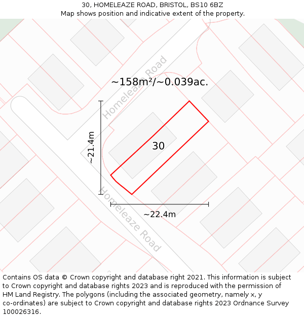 30, HOMELEAZE ROAD, BRISTOL, BS10 6BZ: Plot and title map