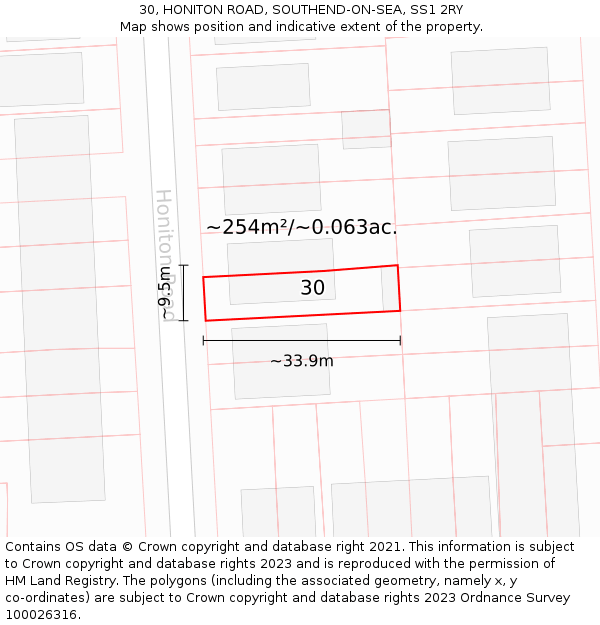 30, HONITON ROAD, SOUTHEND-ON-SEA, SS1 2RY: Plot and title map