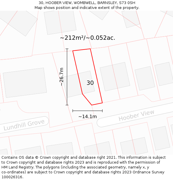 30, HOOBER VIEW, WOMBWELL, BARNSLEY, S73 0SH: Plot and title map