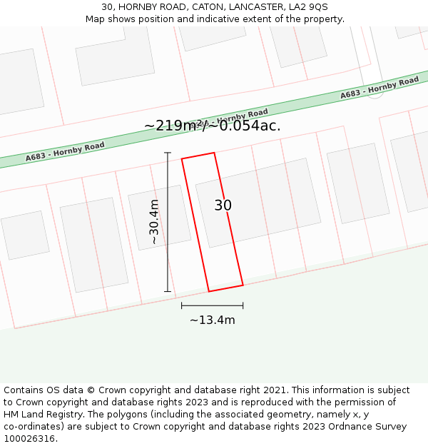 30, HORNBY ROAD, CATON, LANCASTER, LA2 9QS: Plot and title map