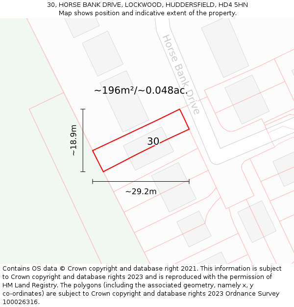 30, HORSE BANK DRIVE, LOCKWOOD, HUDDERSFIELD, HD4 5HN: Plot and title map