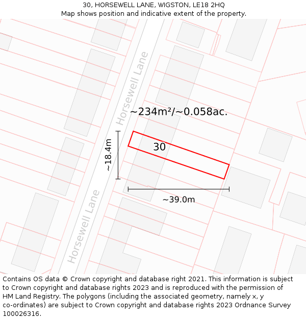 30, HORSEWELL LANE, WIGSTON, LE18 2HQ: Plot and title map