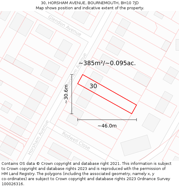 30, HORSHAM AVENUE, BOURNEMOUTH, BH10 7JD: Plot and title map